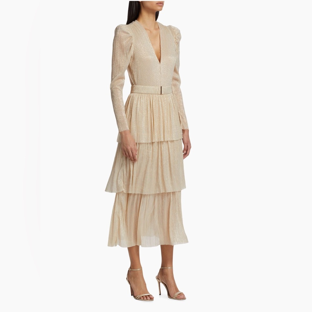 Sabina Musayev
Carry Tiered Belted Metallic Dress
